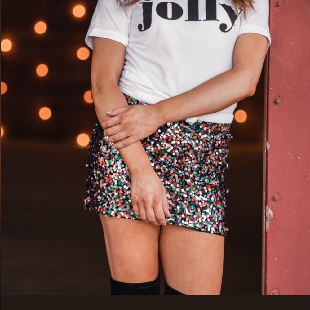 Festive multi-colored sequin mini skirt